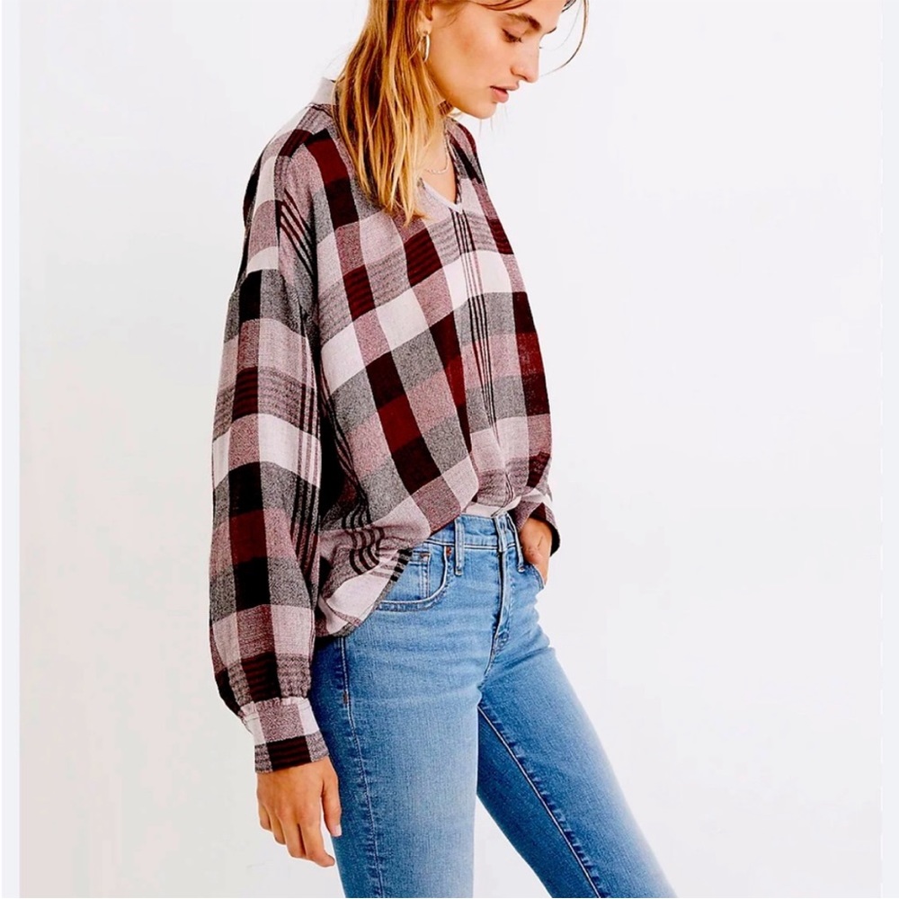 MADEWELL Highroad Schorr Plaid Popover Top Large NWOT